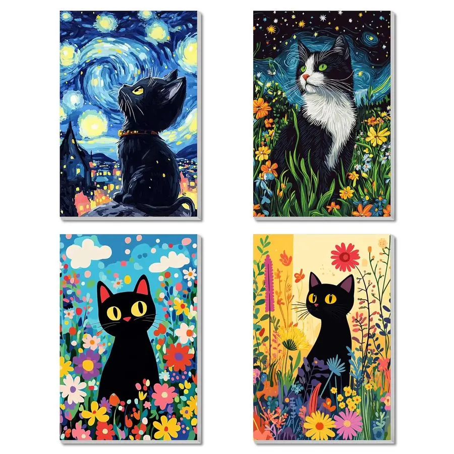 

Pack Framed Paint by Numbers Kit for Adults Beginner Canvas Painting by Numbers for Adults Black Cat Easy Adult Paint by Number