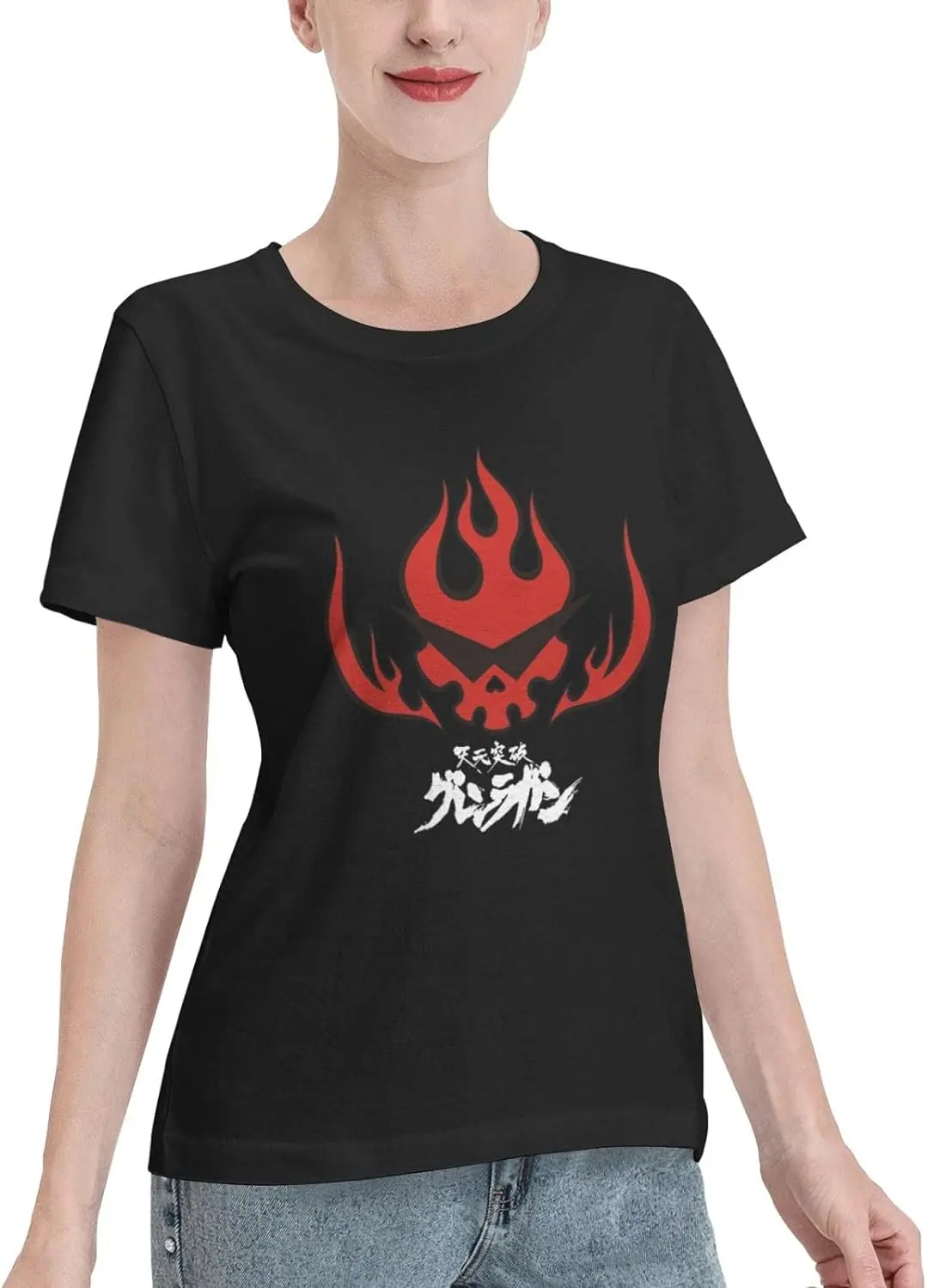 Anime Gurren Lagann Shirt Women's Crew Neck Short Sleeve Cotton Tees