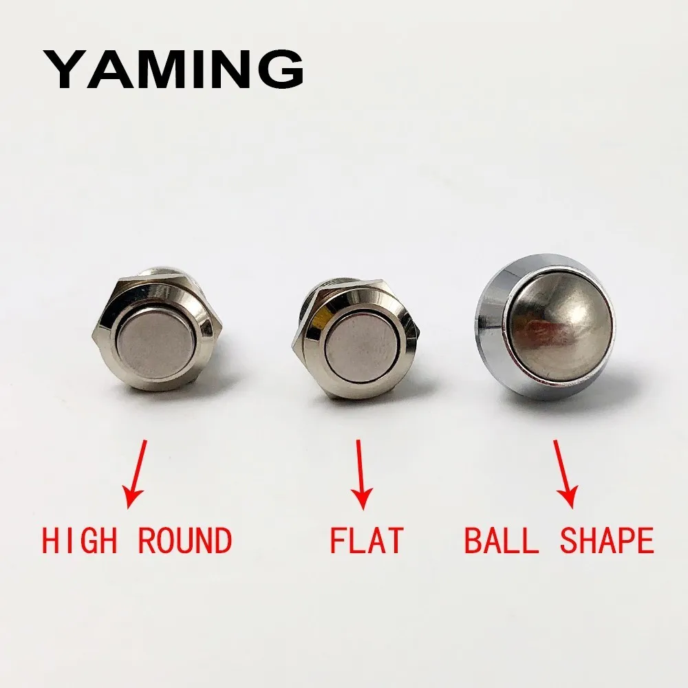 12mm 2 pins Waterproof Momentary Metal Push Button Switch Car Start Door Bell Horn Auto Reset Engine High/Flat/Ball shape