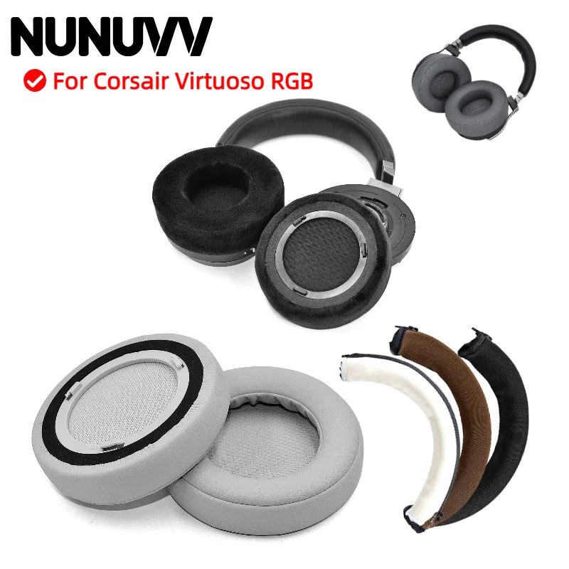 NUNUVV Ersatz-Ohrpolster für Corsair Virtuoso RGB-Ohrenschützer, ultraweicher Schwamm, Kissenbezug, Reparaturteile, Kopfhörer