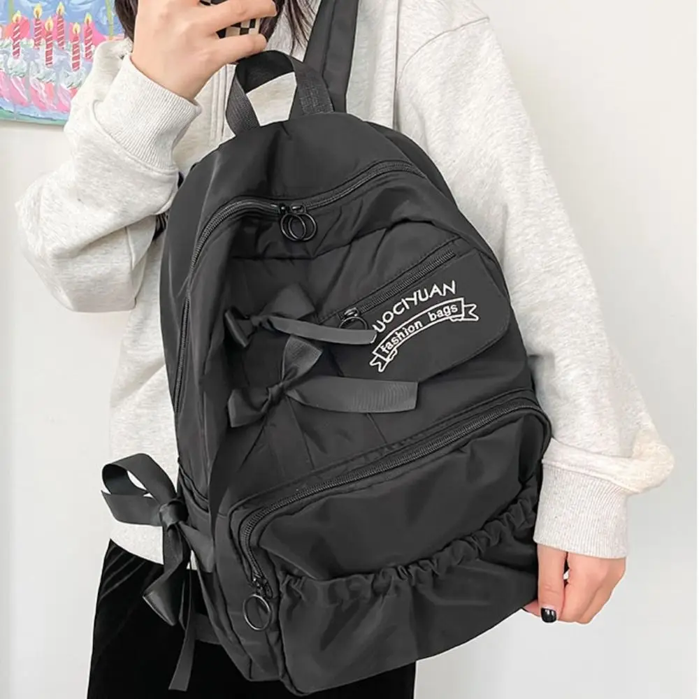 Fashion Canvas Bow Backpack College Style Large Capacity Students School Bag Harajuku Storage Bag Canvas Shoulders Bag Outdoor