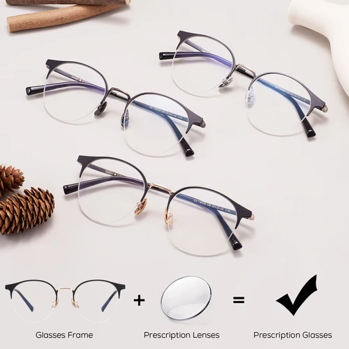 Gafas graduadas Retro de titanio Unisex, gafas ópticas fotocromáticas antiluz azul personalizadas de media montura a la moda