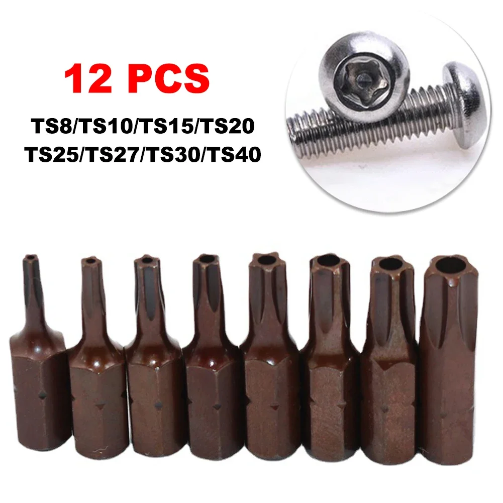 Imagem -05 - Magnetic Hex Shank Chave de Fenda Bits com Furo Point Torx Ts8 Ts10 Ts15 Ts20 Ts25 Ts27 Ts30 Ts40 12 Pcs por Conjunto