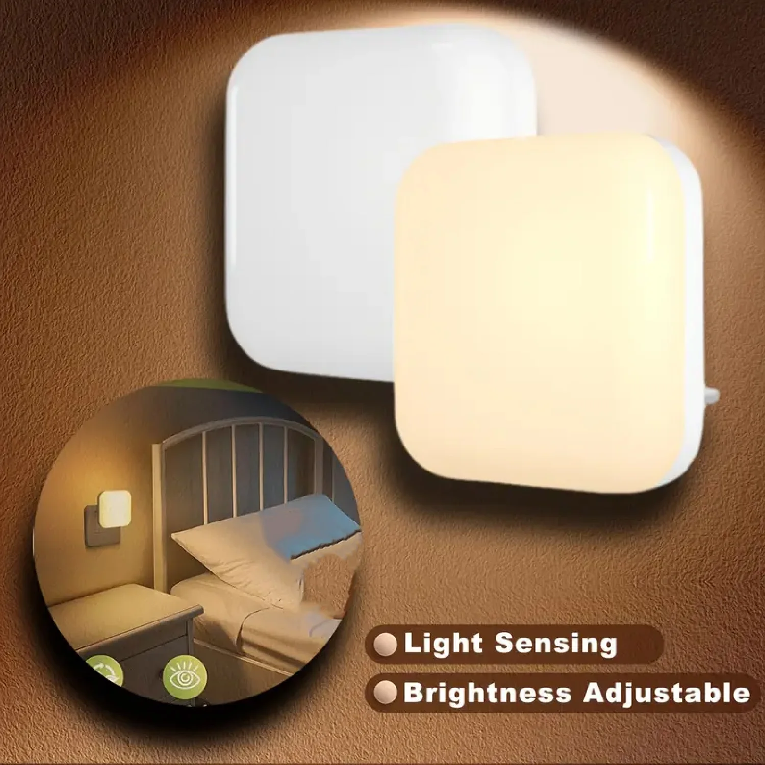 Dimmable Night Light With Auto On/Off Sensor Plug In Warm Light Energy Saving Slim Design Bedrooms, Bathroom, Stairs, Hallways image 2