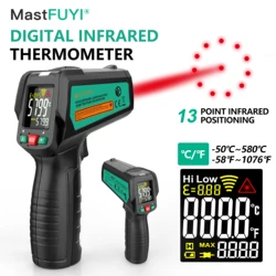 MASTFUYI Precyzyjny Termometr Przemysłowy Bezdotykowy Infrarotowy z LCD i 13 laserowymi punktami -50°C~580°C