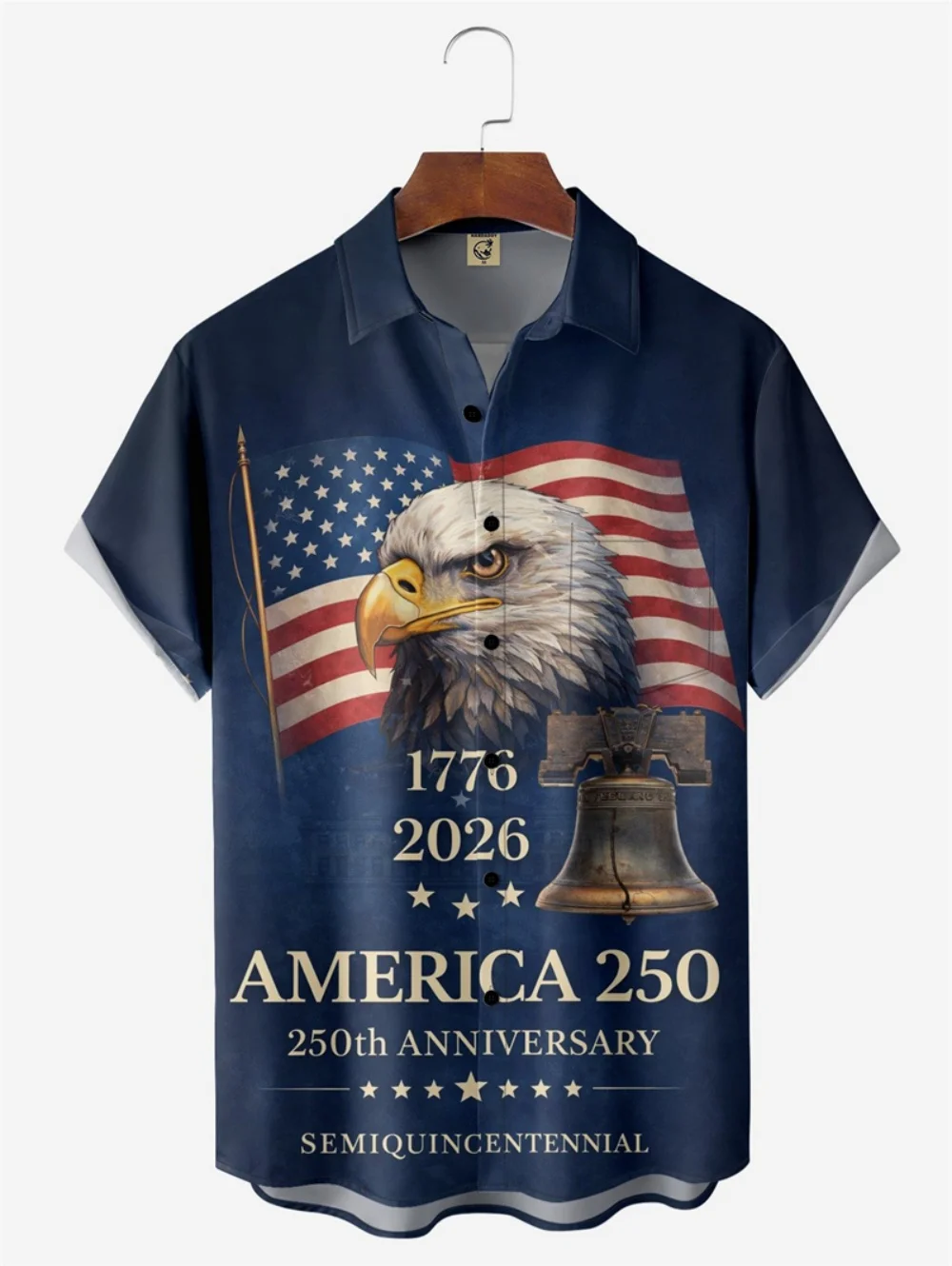

Мужская гавайская рубашка к 250-летию США 1776-2026 с 3D-принтом американского флага, повседневная летняя рубашка с коротким рукавом на пуговицах