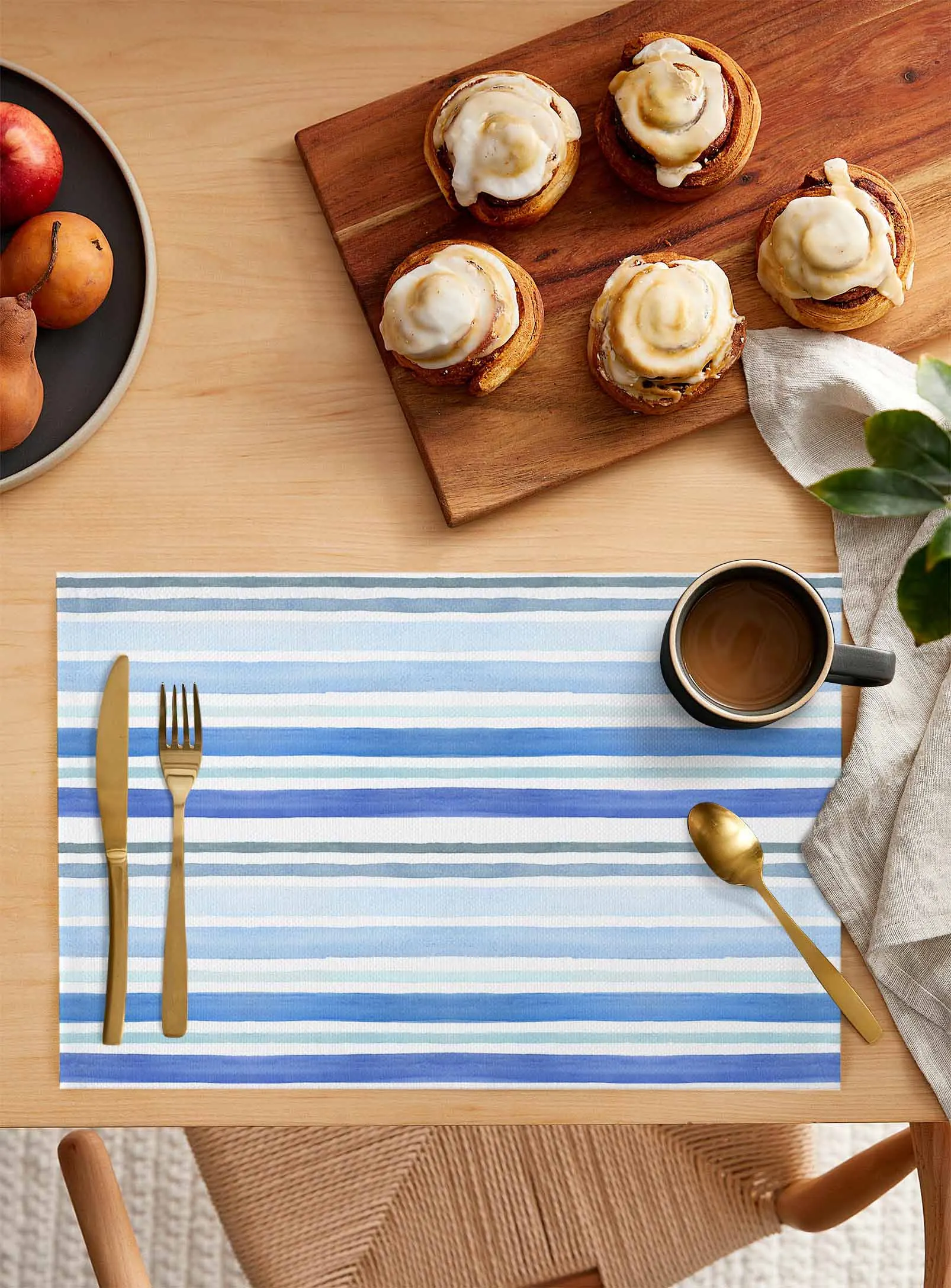 Watercolor Blue Stripes Kitchen Dining Table Decor Accessories 4/6pcs Placemat Heat Resistant Tableware Mat