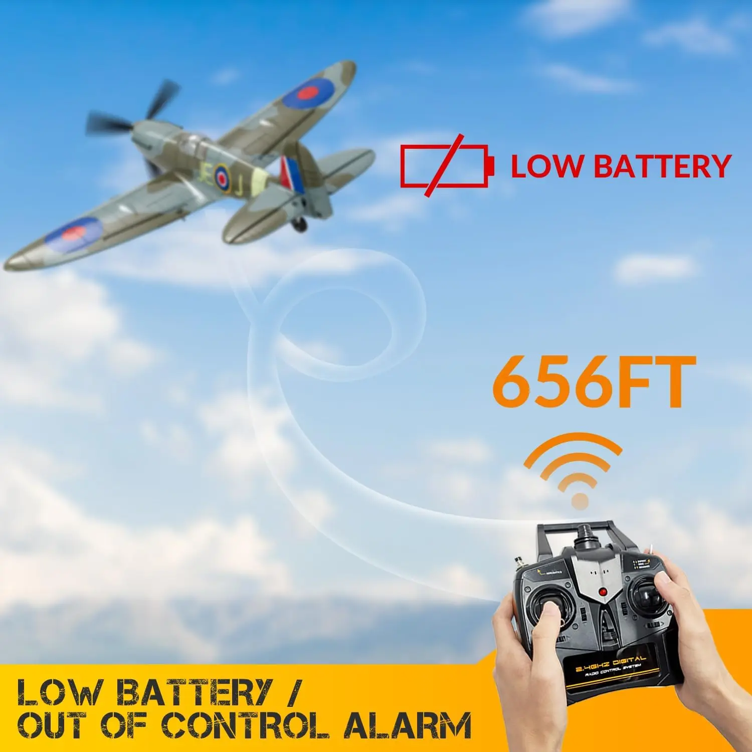 VOLANTEXRC Spitfire RC Plane - 4CH with Gyro, 3 Modes, 2 Batteries, 656ft Range, Ready to Fly for Beginners & Adults view 5