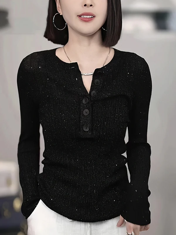 

Unique Heavyweight Bla Knit Top Faionable Spring Autumn Base Layer Korean Sle Slim Fit Commute Wind for Women