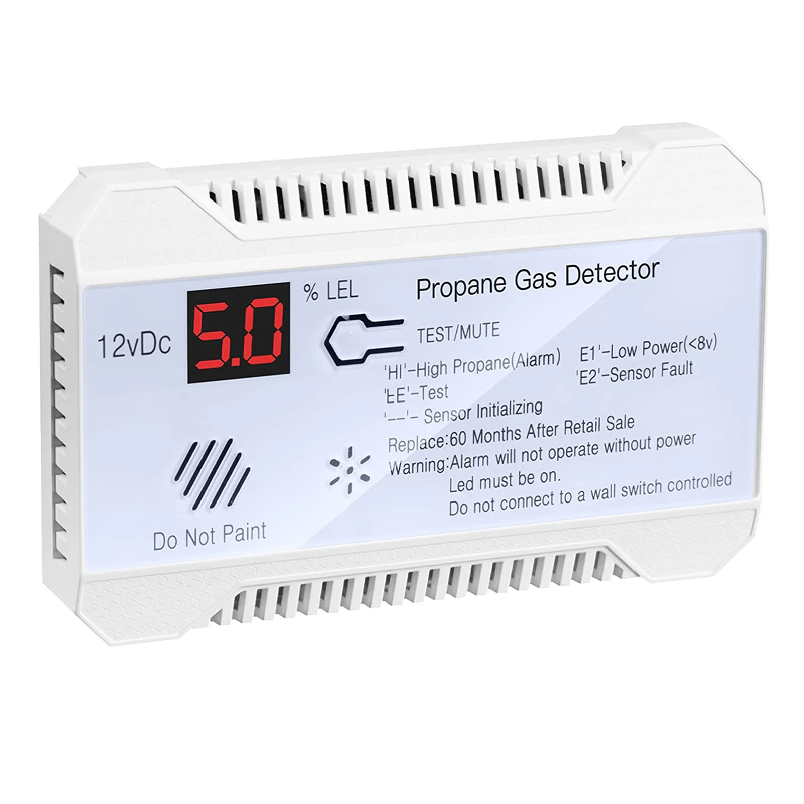 RV Propane Gas Detector 85dB Alarm DC 12V 8-16 VDC White 4*2.6inch 14cm Wire Length for Trailer Camper Motorhome Motorcoach