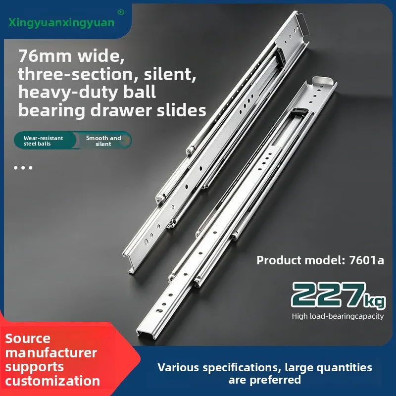 Heavy Duty Drawer Slides Mm Wide Three Section Ball Bearing Slide Rails Soft Close Damping Cold Rolled Steel Lengths Rv Tool