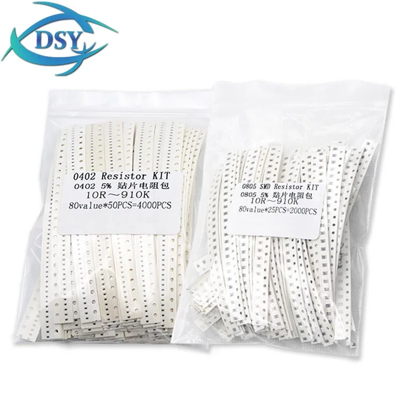 4000PCS 2000PCS 0402 0603 0805 1206 1210 ตัวต้านทาน SMD ชุด 1% 5% 10R 100R 220R 330 470R 10K 100K 80 ค่าความต้านทานตัวอย่าง Pack