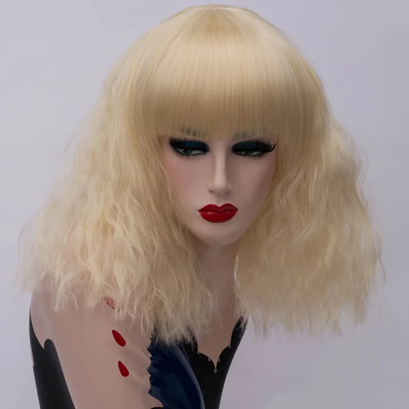 MSIWIGS ผู้หญิงสั้นสีบลอนด์คอสเพลย์วิกผมบางลอนผมสังเคราะห์วิกผมผมปลอม