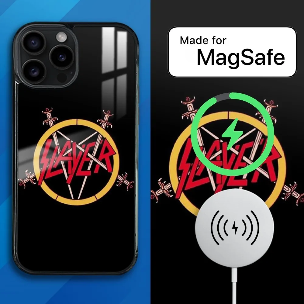 S-Slayer Heavy Metal Rock Band Phone Case For iPhone 16 15 14 13 12 11 Pro Max Plus Mini Magsafe Mirror Wireless Magnetic Cover