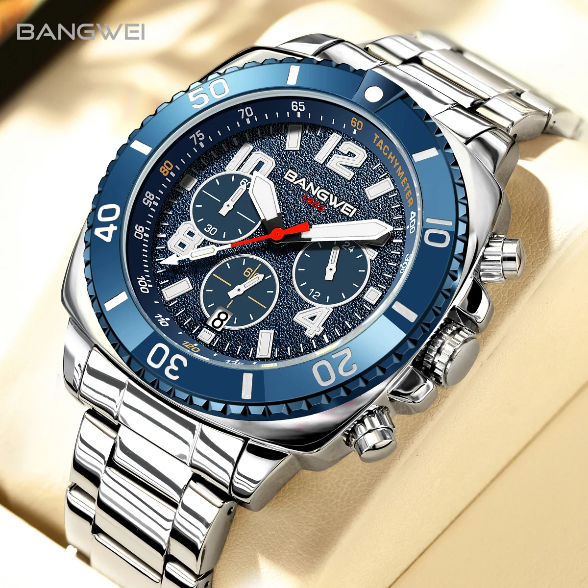 BANGWEI Fashion Watch Casual Clock Business Men Quartz Watch Calenda Luminous with diamonds Wristwatch Montre Homme