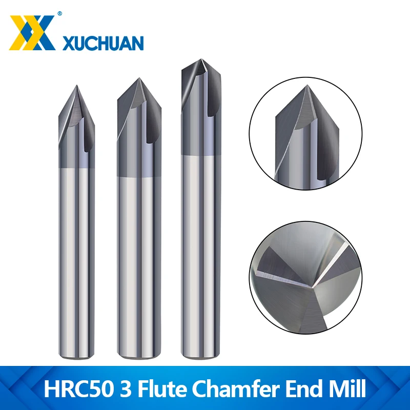 

HRC50 3 Flute Chamfer Milling Cutter 60/90/120 Degrees Carbide Chamfering End Mill CNC Router Bit 2-12mm CNC Engraving Mill Tool