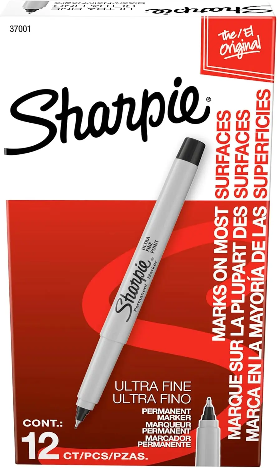 

Sharpie Permanent Markers, Ultra Fine Tip, Black, 12 Count - Quick Drying, Fade Resistant