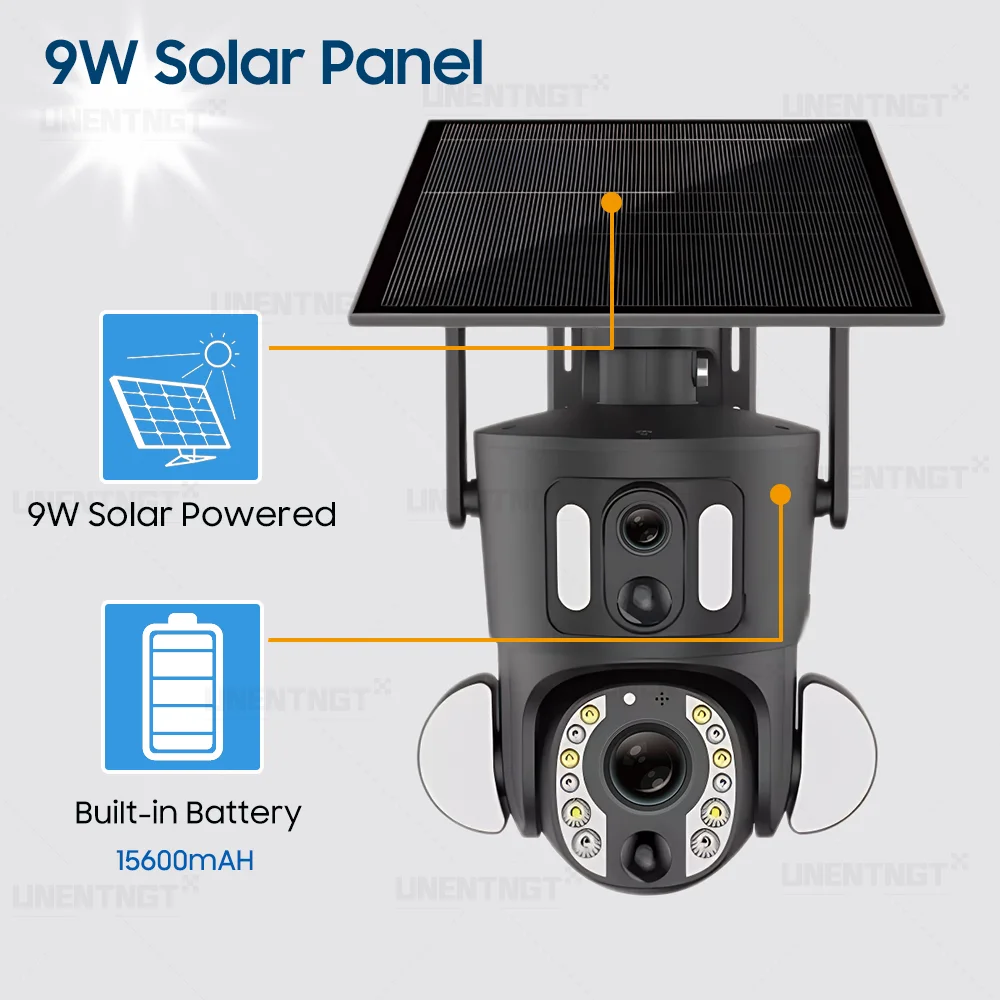 UNENTGT 8MP 4G/WiFi 50X زووم بصري عدسة مزدوجة تسجيل تتبع الإنسان كاميرا تعمل بالطاقة الشمسية PTZ التحكم CCTV الأمن كاميرا IP