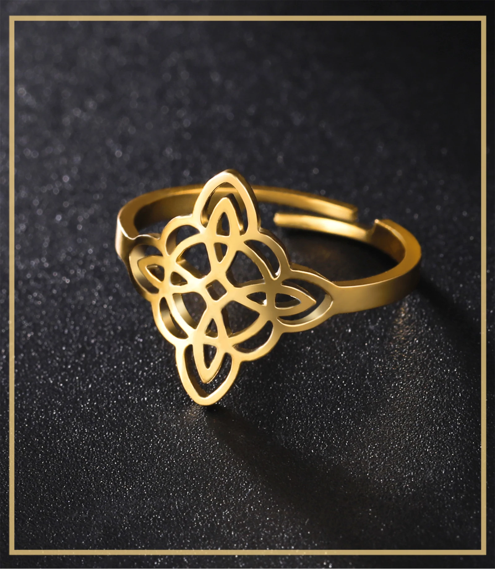Skyrim Frauen Hexerei Hexe Knoten Ring Edelstahl Gold Farbe Einstellbare Finger Ringe Vintage Wicca Amulett Schmuck Geschenk – Detail 5