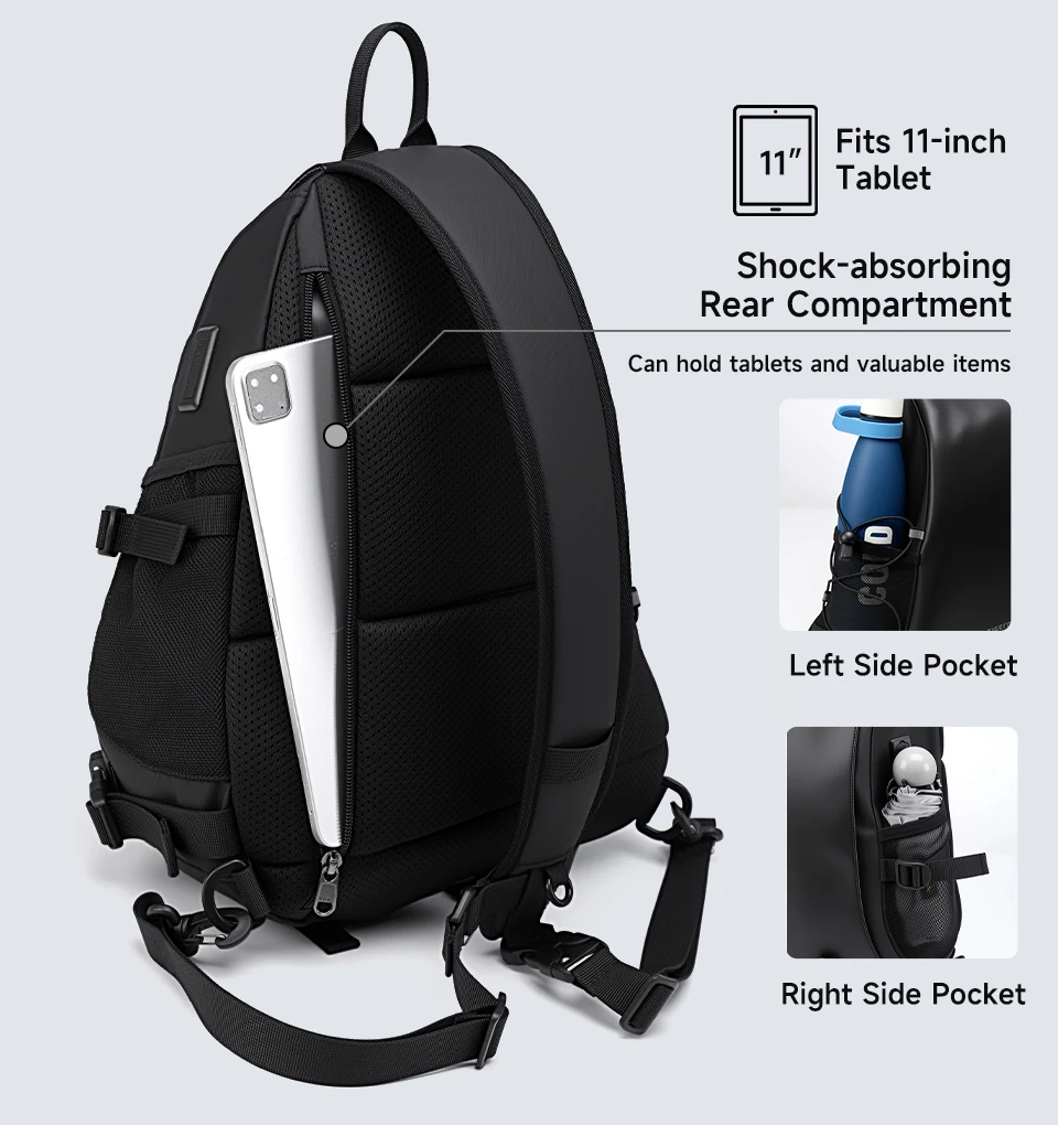 Tigernu Herren-Umhängetasche in Übergröße mit USB-Anschluss für 11-Zoll-Brusttasche mit abnehmbarem 3-Punkt-Tragegurt, Fahrrad- und Sporttasche – Detail 6