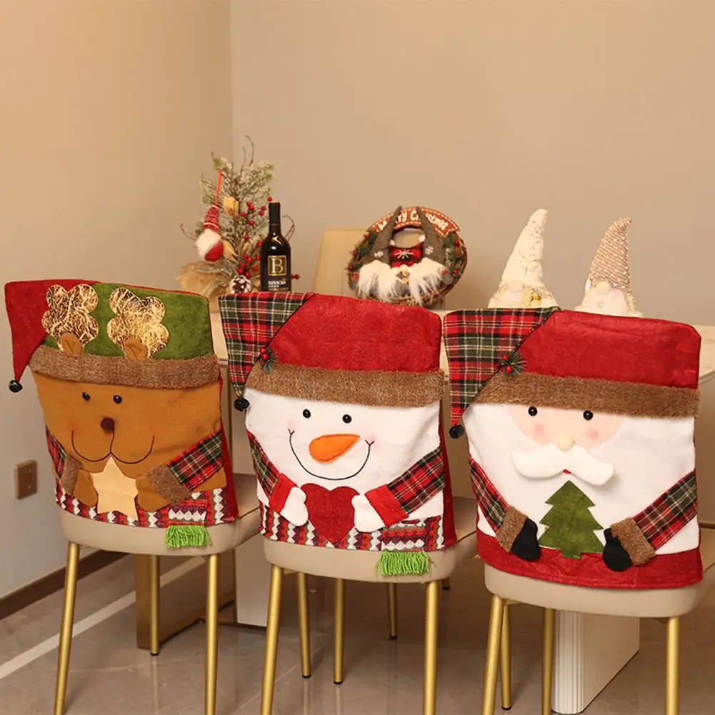 Christmas Chair Cover Cartoon Santa Claus/Snowman/Reindeer Xmas Chair Slipcover Holiday Seat Back Cover Home Decoration