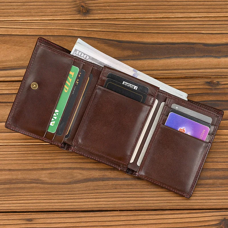 Korte RFID-portemonnee van echt leer met ritssluiting, portemonnee, multifunctionele zakelijke portemonnee met grote capaciteit