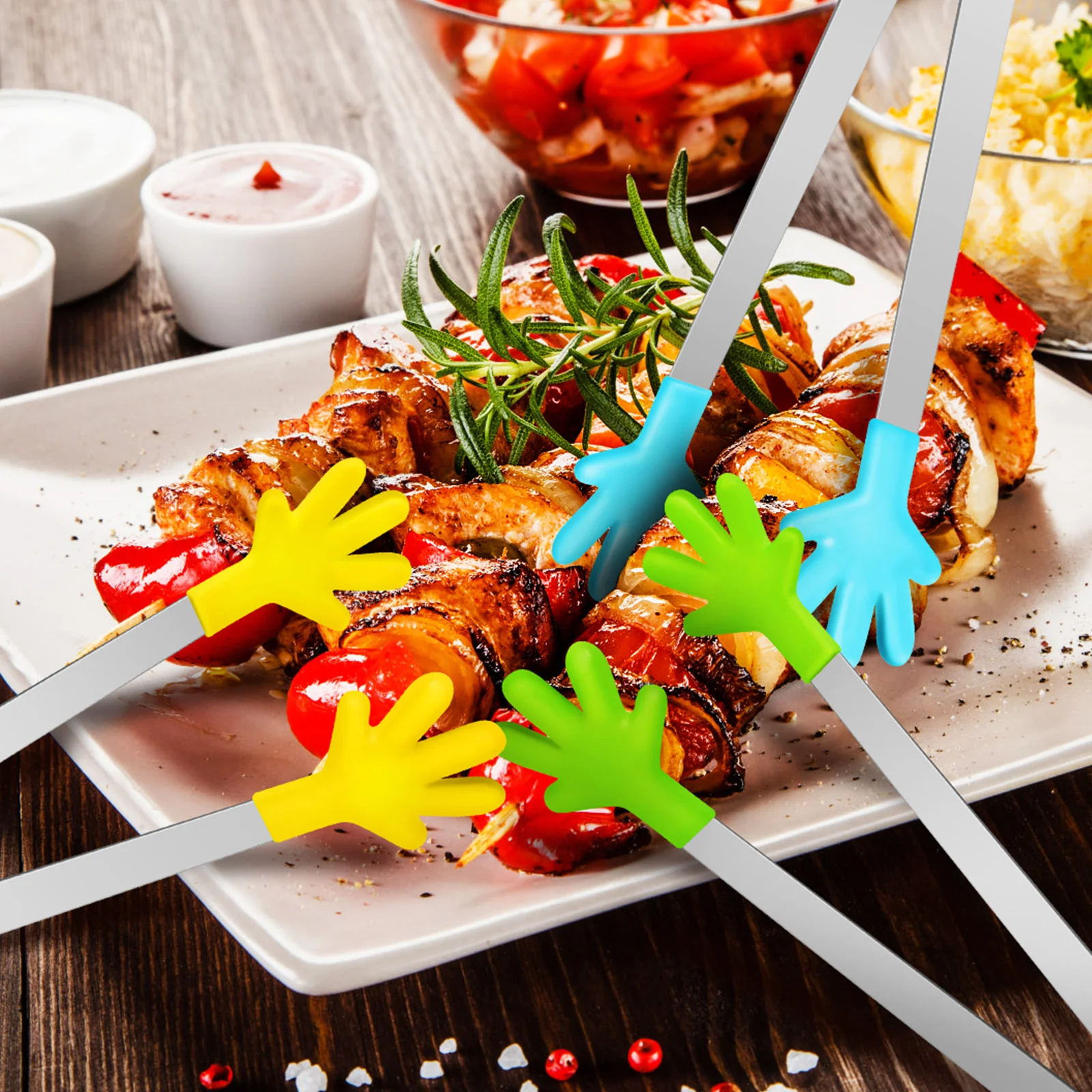 8 Stücke Lebensmittelzange Mini Bunte Silikonkopf Edelstahl Küche Servieren Zucker Süße Zange für Picknick Buffet Grill