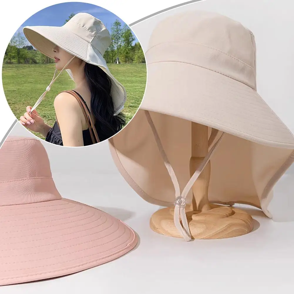 

Women's Summer Hat Sun Protection Anti UV Wide Brim Travel Beach Sports Floppy Hats Panama Cap Outdoor Sun Shawl T4O2