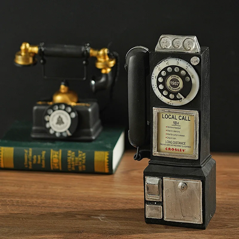 Vintage Rotate Classic Look Dial Pay Phone Model Retro Booth Home Decoration Ornament Phone Booth Call Telephone Figurine