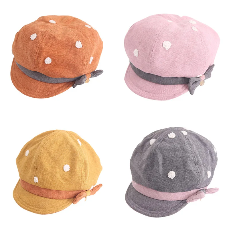 Children Dot Pattern Berets Hat Classic Fashion Cotton Bowknot Cap for Girls