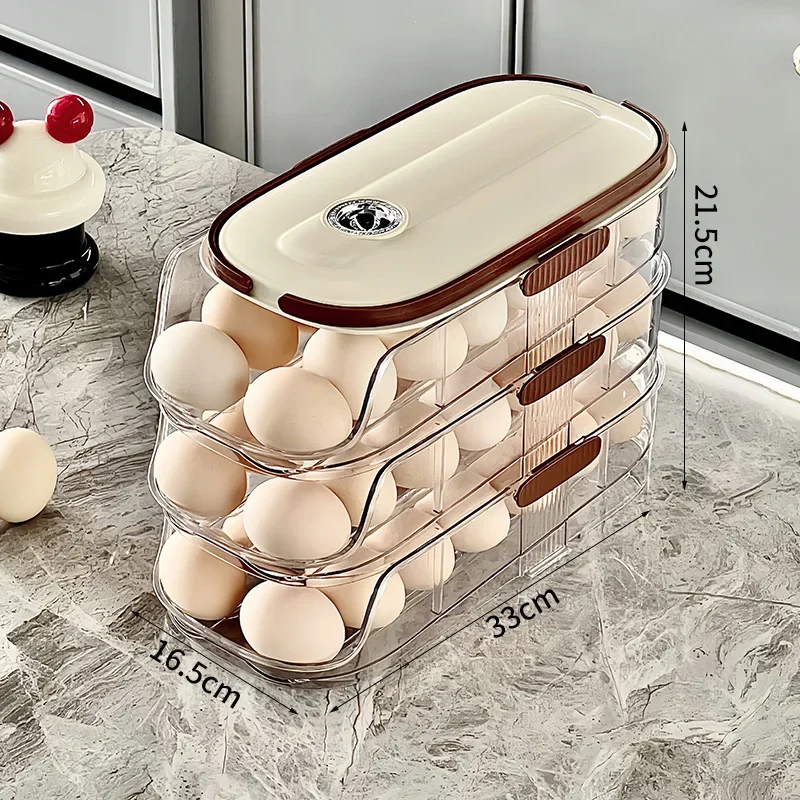 Portable 3-Layer Plastic Egg Holder Self-Rolling Egg Container Organizer Transparent Unbreakable Plastic Eggs Holder