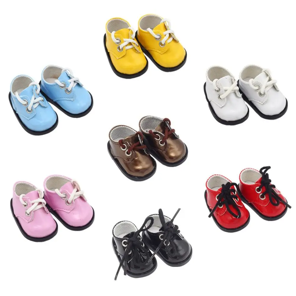 Mini zapatos de juguete de muñeca americana hechos a mano, zapatos de cuero brillante, zapatos casuales, accesorios de muñeca, zapatos de vendaje