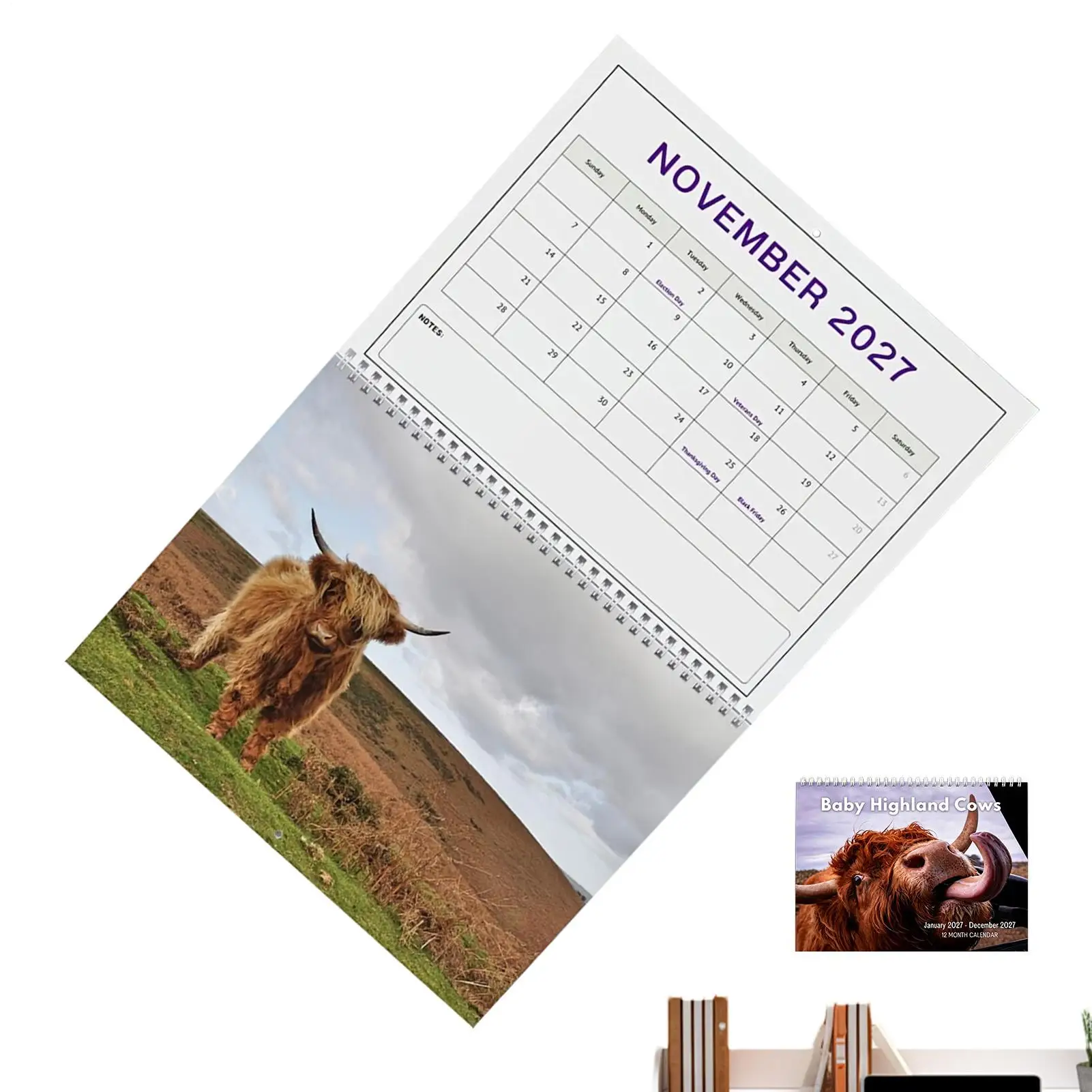 2027 Calendar Wall Cow Jan Dec 2027 Spiral Binding Large Block Planner Farm Animal Wall Calendar for Home Office Bedroom