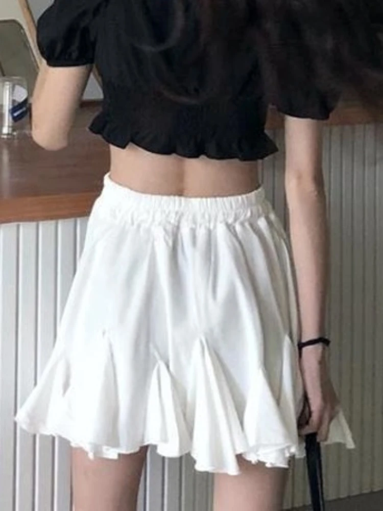 Women's High Waist Pleated Mini Skirt Casual Skirts Solid High Waist Wrap Hip A-line Student Korean Elegant Streetwear Summer