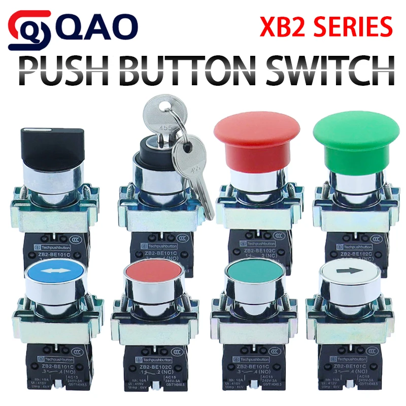 Button switch self reset XB2 small mushroom head emergency stop 22mm knob key start inching power on XB2-BS542 XB2-BA31 XB2-BA42
