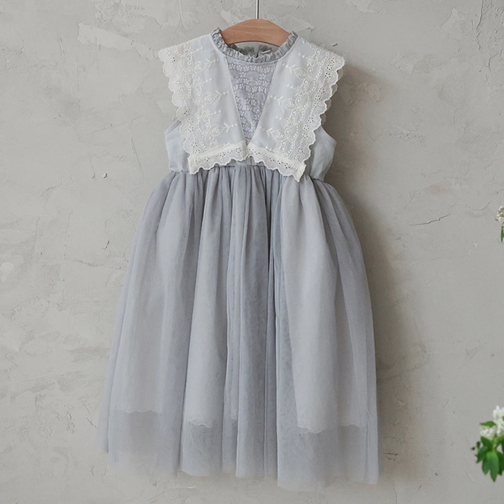 

Korean Style Children's Girls Puffy Tulle Dress Embroidered Lace Trim Spring Summer New Arrival Fashionable Kids Clothing