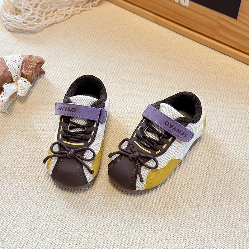 Spring Autumn Children's Boy Girls Microfiber Mesh Cute Thin Bottom Running Shoes Kid Toddler Color Shoelaces Non-slip Training