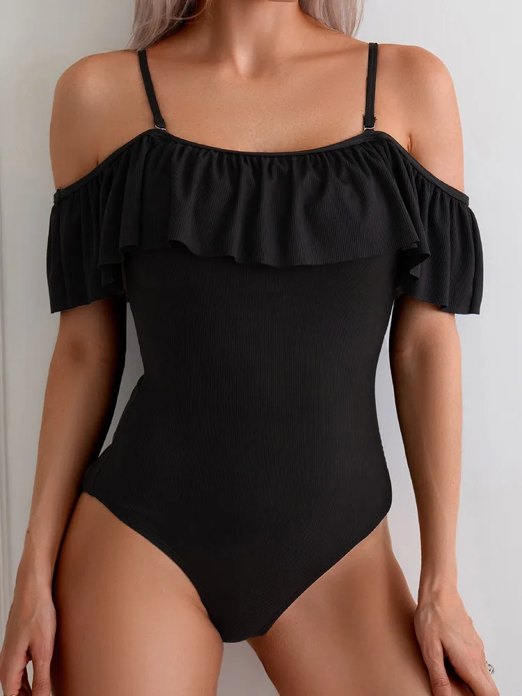 2025 Swimwear Women Sexy Bikini One-Piece Swimsuit Off Shoulder Ruffled Bathing Suit Woman Swimming Suit Beach Wear Monokini