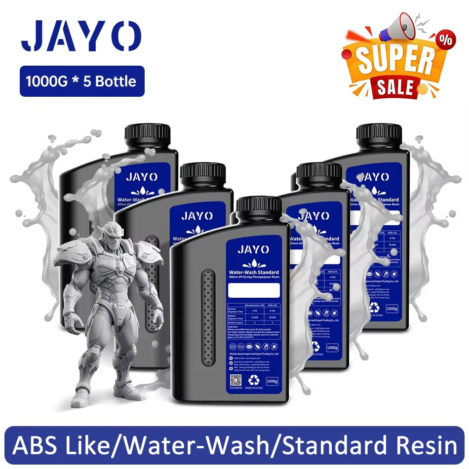 

JAYO 3D Printer Resin Water Washable / ABS Like / Standard Resin 405nm For LCD UV-Curing Rapid 3D Printing Material 5KG/set