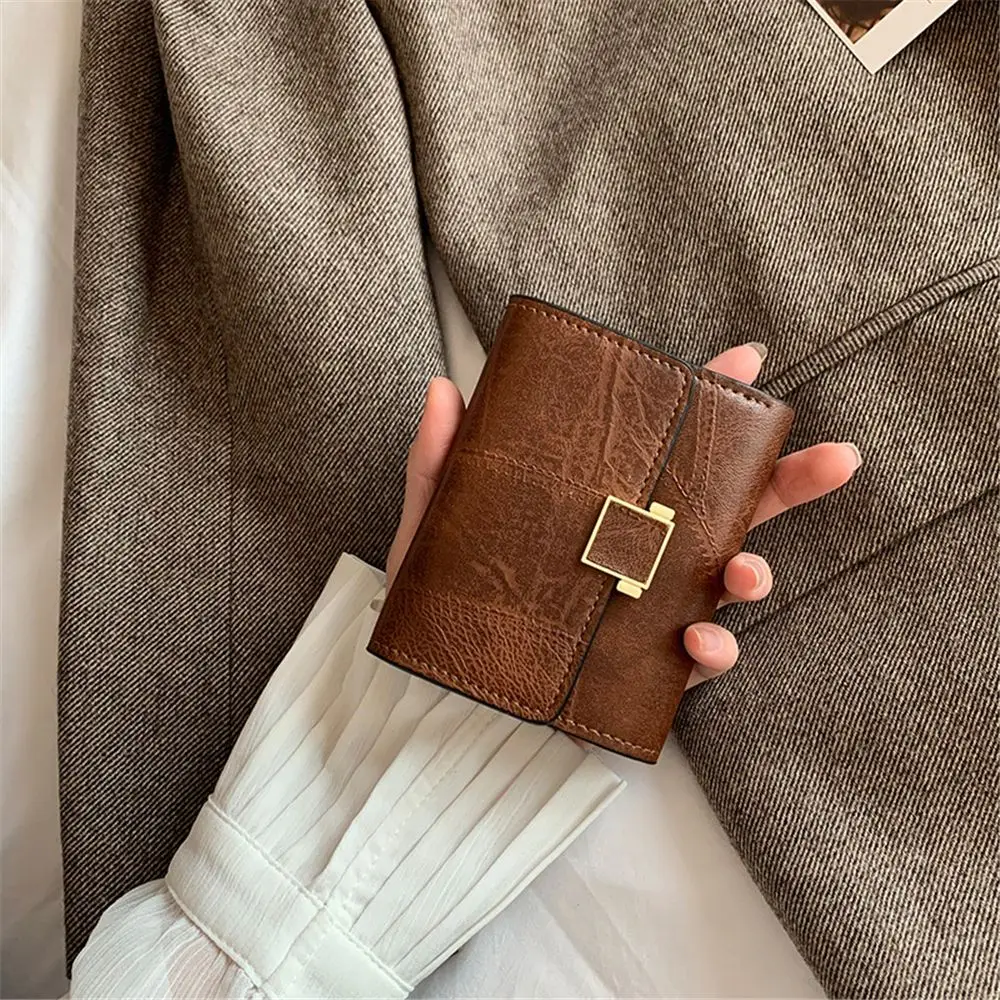 Women Wallet Vintage Short Leather Small Purse Mini Female Fashion Multi-Card Card Holder Coin Purse Multi-functional Clutch Bag