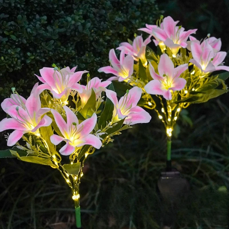 

1 упаковка из 7 солнечных фонарей с цветами лилии для украшения наружного двора, светодиодные имитационные цветочные фонари, газонная лампа для наружного двора