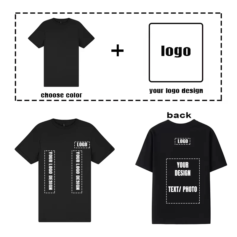 

2025 Free Custon logo Cotton Short Sleeve Solid Color O-neck T-shirt Tops Tee Customized Print Your Own Design Printed Unisex Ts