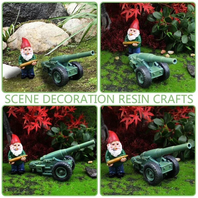 Gnome Combat Troops Statue Dwarf Cannon Ornament Fun Garden Lawn Decoration Elf Statue DIY Home Office Desk Decoration Gifts