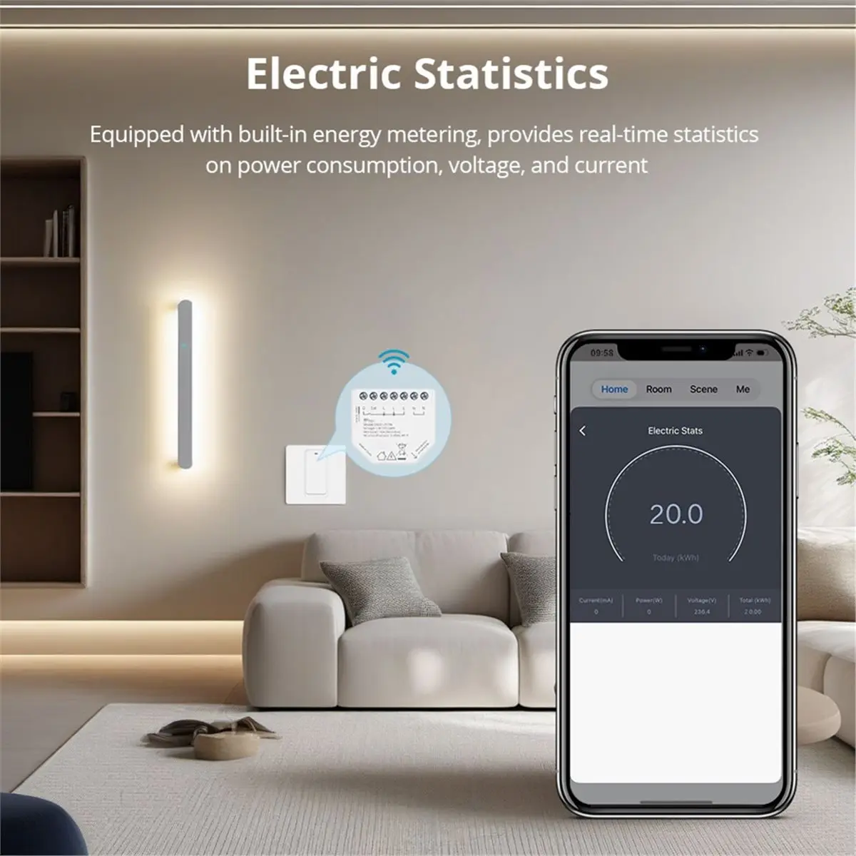 (AIMA) 2-Way 16A WiFi Smart Relay with Power Monitor Mini Size Switch Module Compatible with Tuya Smart Life APP