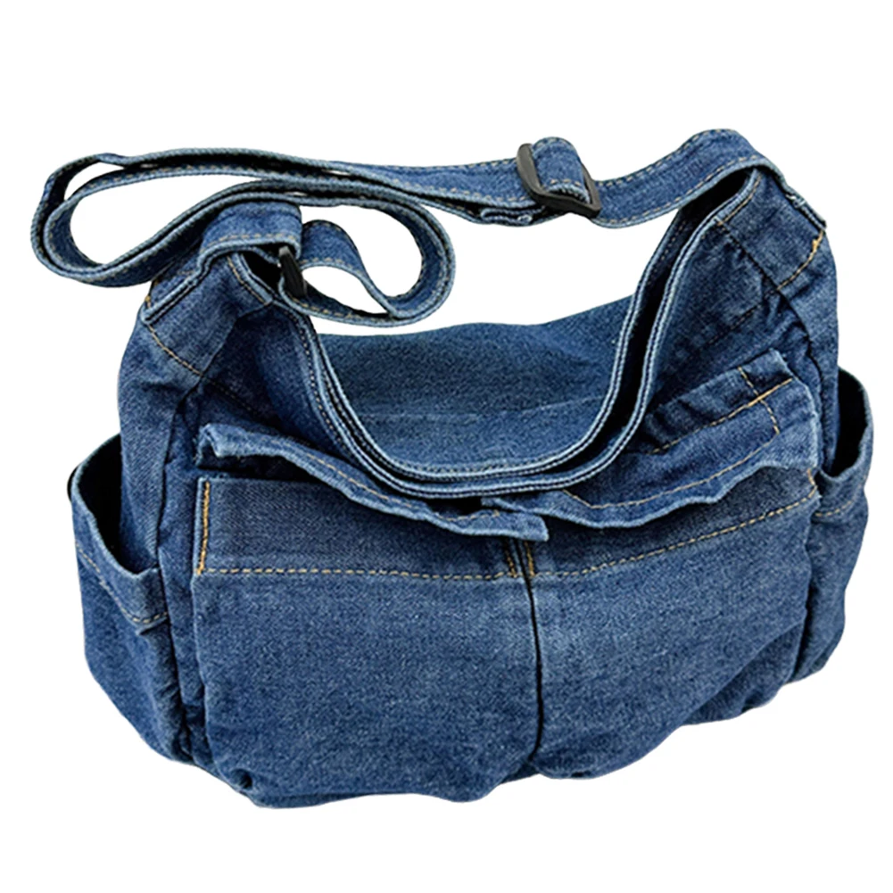 Women Casual Satchel Bag Large Capacity Denim Square Commuting Bag Adjustable Strap Daily Tote Bag Multifunction Chic Hobo Bag