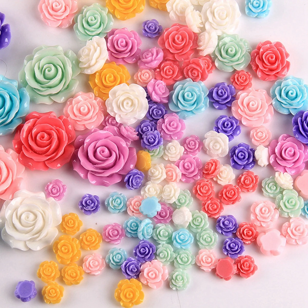 Craft DIY Mixed Color Flatback Resin Rose Flower Cabochon 6mm-28mm Embellishment