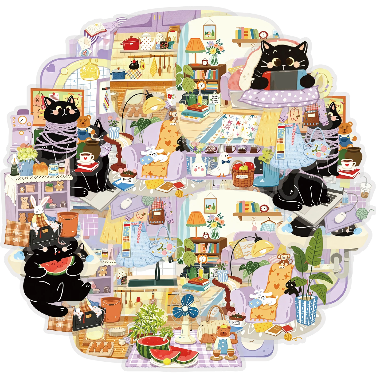 Etori Life 15Pcs Cute Decorative Pet Stickers with Kitten Patterns for Home Play, Suitable for Notebooks, Handbags, Guitars, Sticker Books, Bicycles and Helmets, Room Decoration, Scrapbooking Supplies, Party Decorations, Student Gift Bags, Cat Lovers, Children's Stickers, Korean Stationery, Gifts for Friends