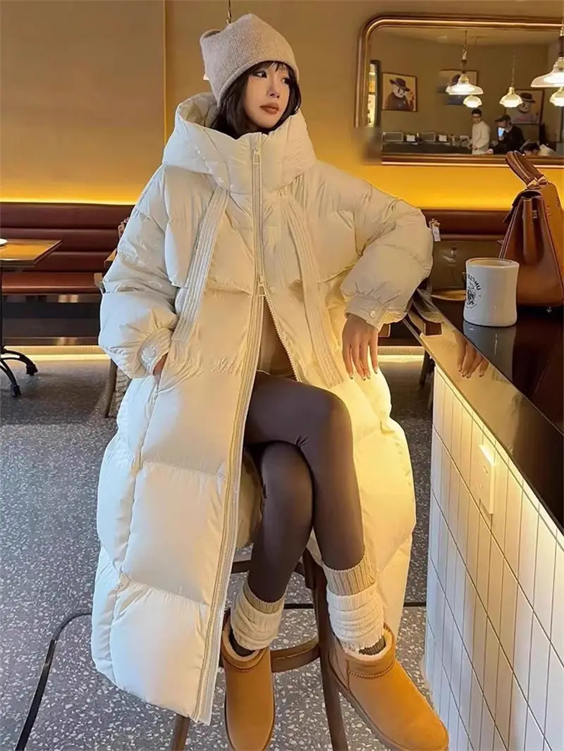 Grosso para baixo jaqueta de algodão para mulheres versão coreana solto inverno novo com capuz simples moda longo pão casaco parkas a561