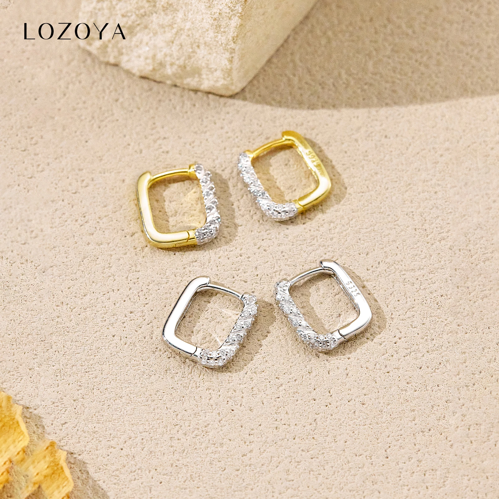 

Серьги-кольца LOZOYA из стерлингового серебра 925 пробы с двухцветным покрытием и цирконами, квадратные, модные геометрические украшения 2026 года для женщин, подарок