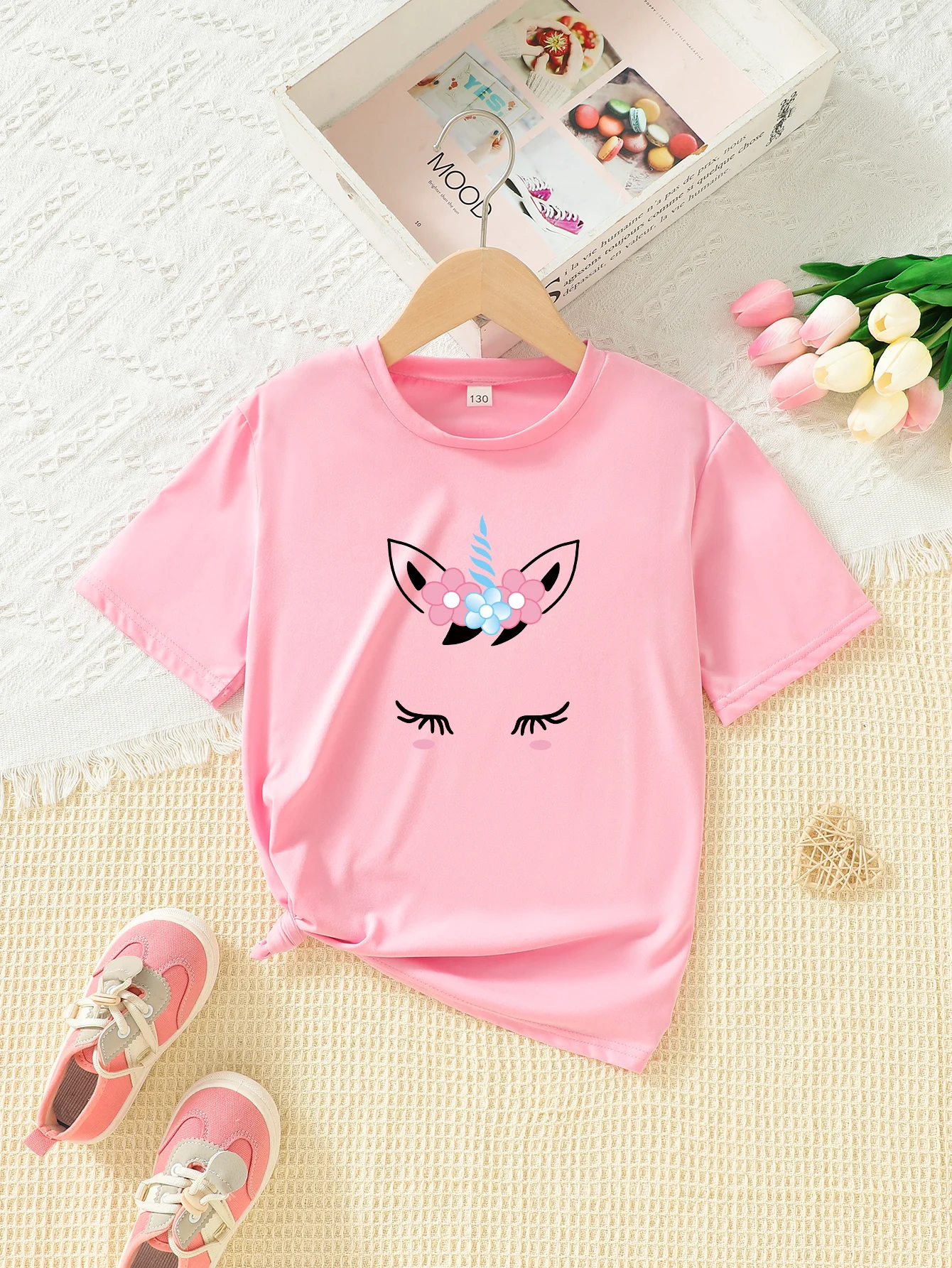 Single piece girls' summer print casual short sleeve hot selling polyester fiber suitable for girls' comfortable and soft clothe